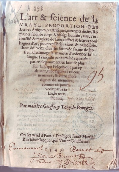 L'art et science de la vraye proportion des lettres attiques ou antiques, autrement dictes romaines, selon le corps et visaige humain , 1549